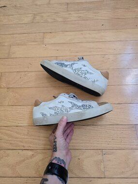 Bibi Lou | Whimsy Silver Glitter Flame Leather Low-Top Sneakers | WMS 7.5